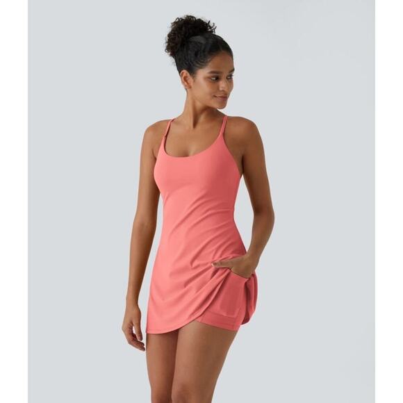 Halara SoftlyZero™ Plush Double Straps Active Dress Coral Pink Size Small NWT - Picture 2 of 15